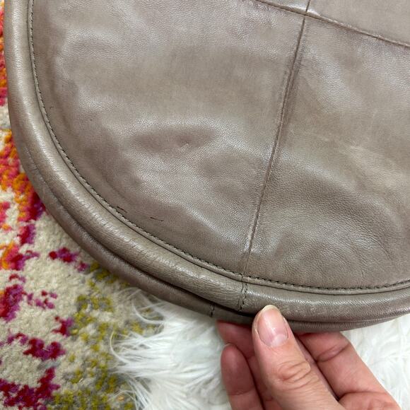 Anthropologie Neutral Brown Taupe Round Julien Leather Tote Bag Purse Minimalist - Picture 6 of 8
